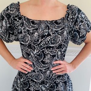 Long Black, Grey, and Blue Flowy Shirt